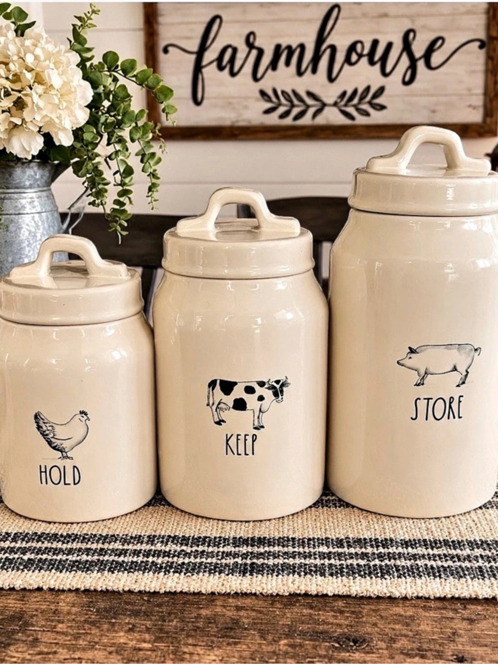 Rae Dunn Farmline Store Keep Hold Canister Set Ceramic Canister Set- Rare Hard t
